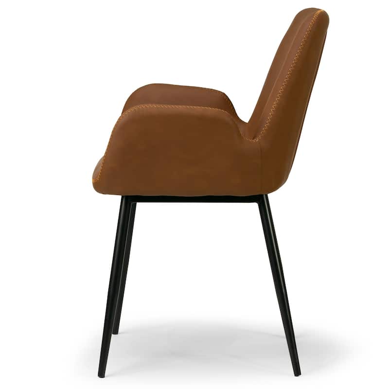 Set of 2 Alrik Brown Arm Chair with Zigzag Stitching Black Metal Legs
