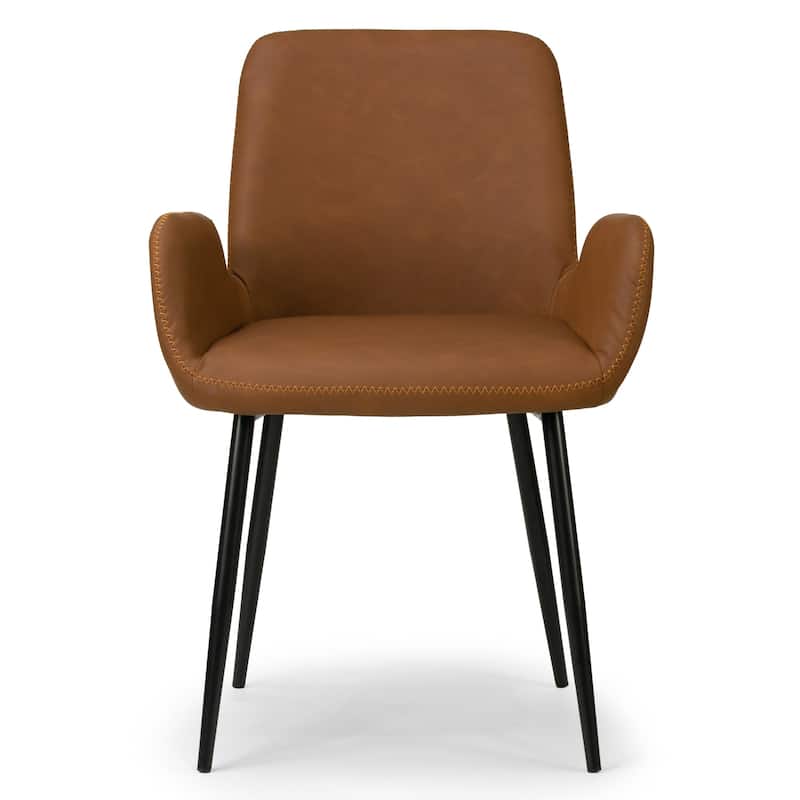 Set of 2 Alrik Brown Arm Chair with Zigzag Stitching Black Metal Legs