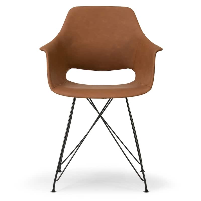 Alora Retro Modern Caramel-brown Arm Chair with Black Legs (Set of 2)