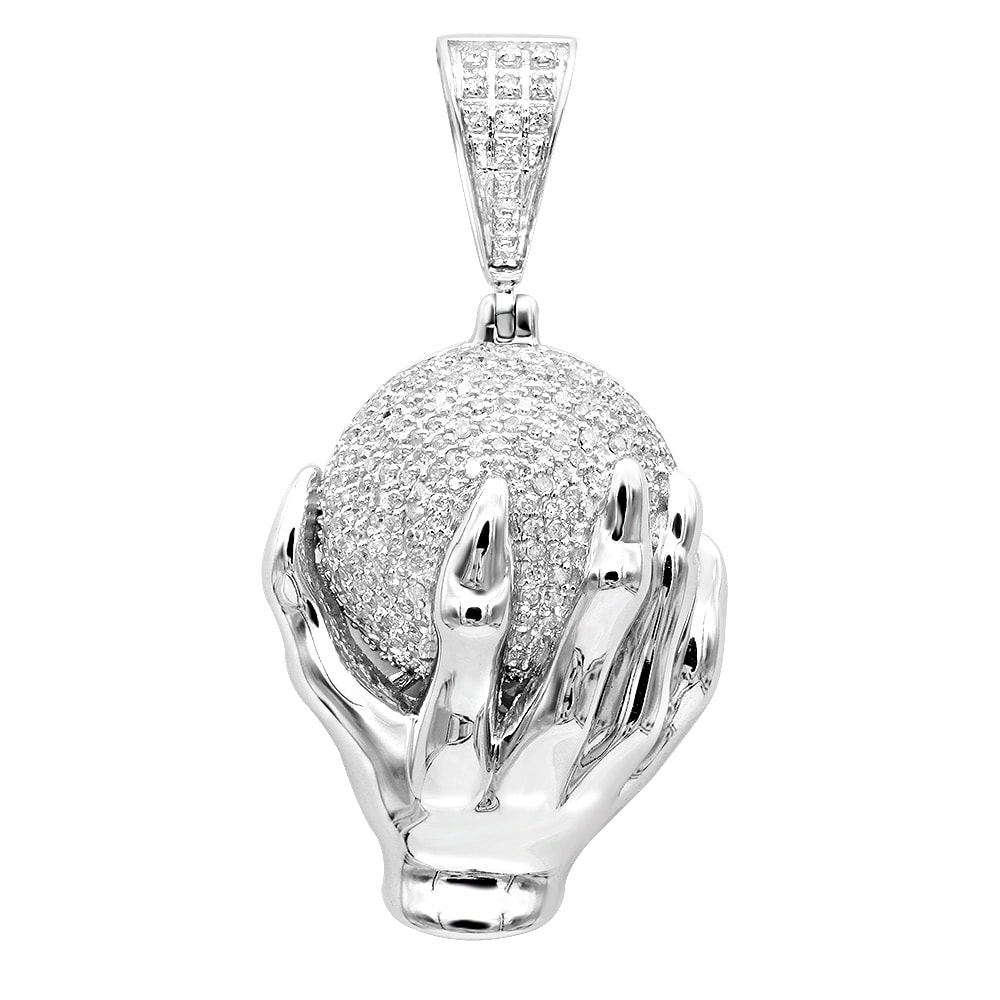 Mens 10k Gold Diamond Pendant The World Is Mine Dragon Claw Holding A Ball 0 7ctw Chain Necklace By Luxurman 22122579 White Mens 10k Gold Diamond Pendant The