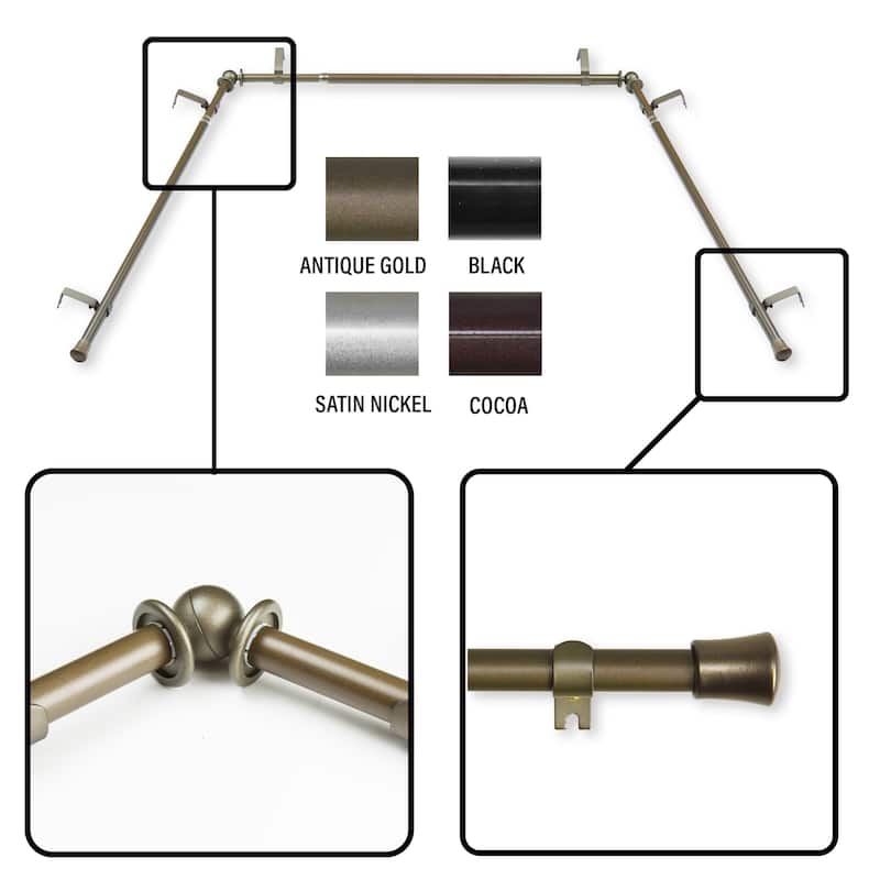 InStyleDesign 5/8 inch Bay Curtain Rod 20"-36", 38"-72" - Antique Gold
