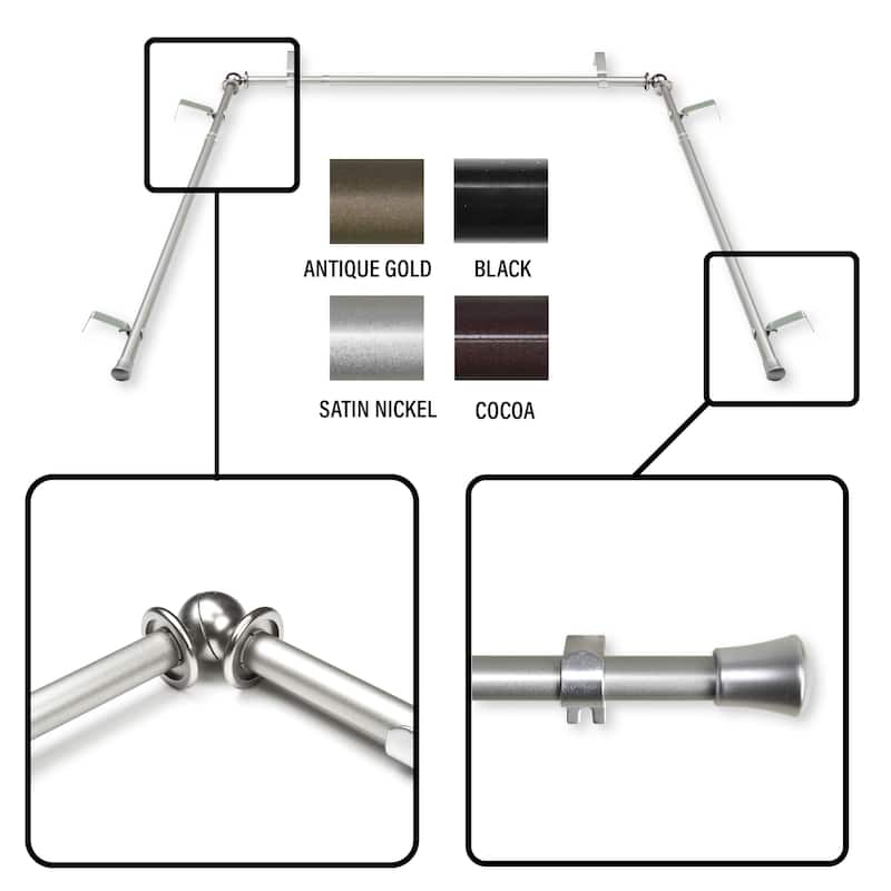 InStyleDesign 5/8 inch Bay Curtain Rod 20"-36", 38"-72" - satin nickel