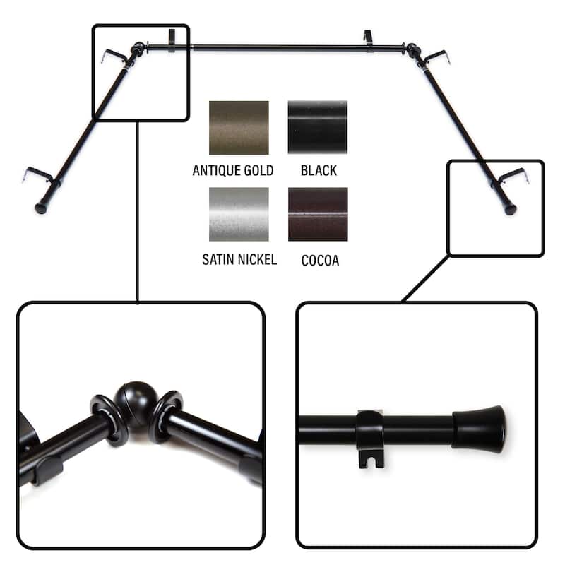 InStyleDesign 5/8 inch Bay Curtain Rod 20"-36", 38"-72" - Black