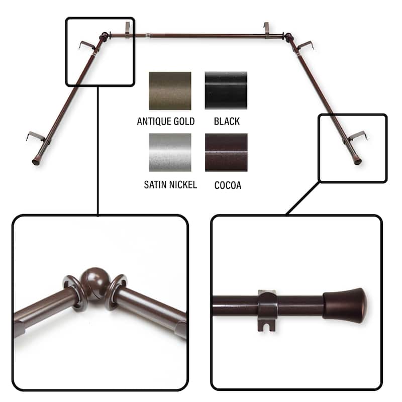InStyleDesign 5/8 inch Bay Curtain Rod 20"-36", 38"-72" - Cocoa
