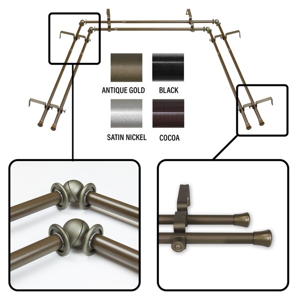 38"-72" choose from 4 colors 5/8" Bay Window Curtain Rod 20"-36" 