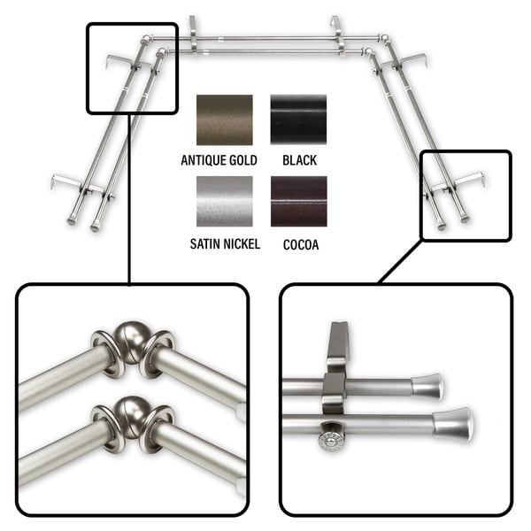 38"-72" choose from 4 colors 5/8" Double Bay Window Curtain Rod 20"-36" 