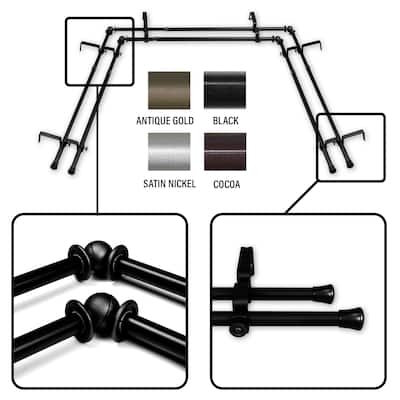 InStyleDesign 5/8 inch Double Bay Curtain Rod 20"-36", 38"-72"