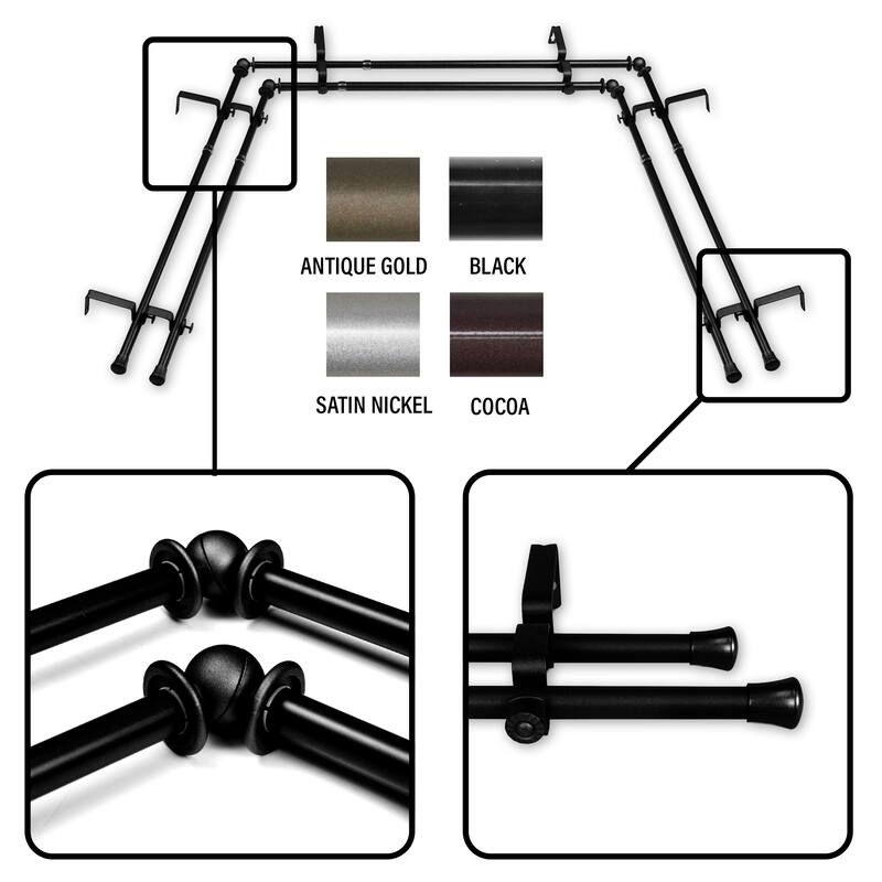 InStyleDesign 5/8 inch Double Bay Curtain Rod 20"-36", 38"-72"