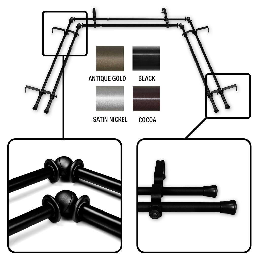 InStyleDesign 5/8 inch Double Bay Curtain Rod 20"-36", 38"-72"