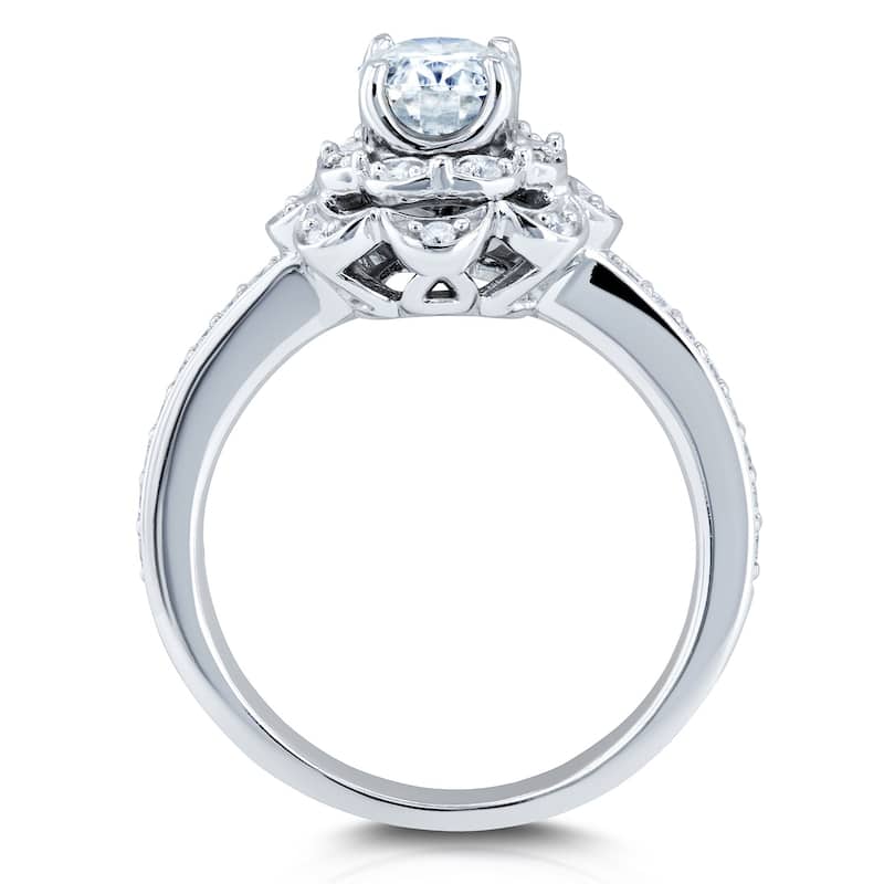 Annello by Kobelli 14k White Gold 1 1/6ct TGW Oval Moissanite and Diamond Halo Floral Vintage Engagement Ring (DEF/VS, GH/I)