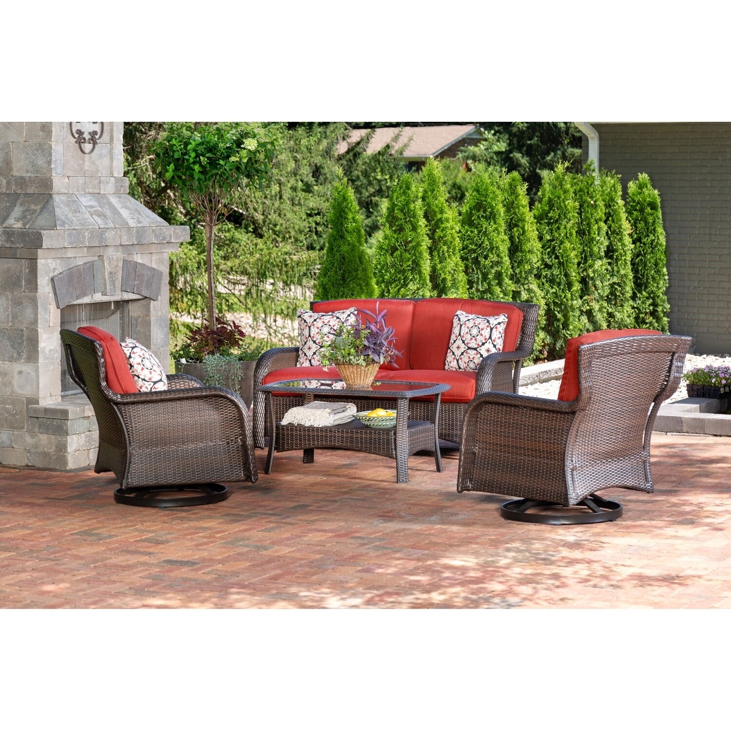 Shop Black Friday Deals On Hanover Strathmere 4 Piece Lounge Set In Crimson Red Overstock 22139067