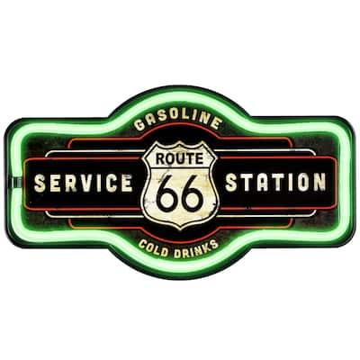 American Art Decor Vintage Route 66 Marquee Shaped LED Light Up Sign Wall Decor for Man Cave Bar Garage