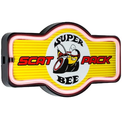 American Art Decor Dodge Super Bee Scat Pack Marquee Shaped LED Light Up Sign Wall Decor for Man Cave Bar Garage