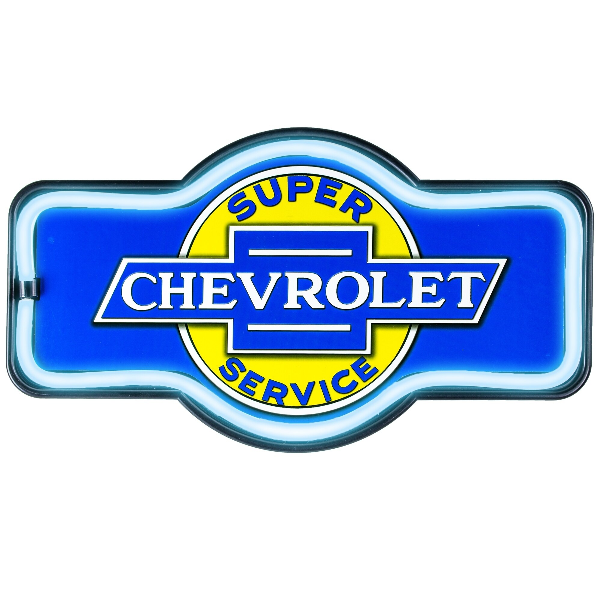Battery Powered LED Lights 40 x 8 x 4 inches Double Sided Metal Wall Mounted Reproduction Vintage Advertising Sign Chevrolet Licensed Super Service Garage 