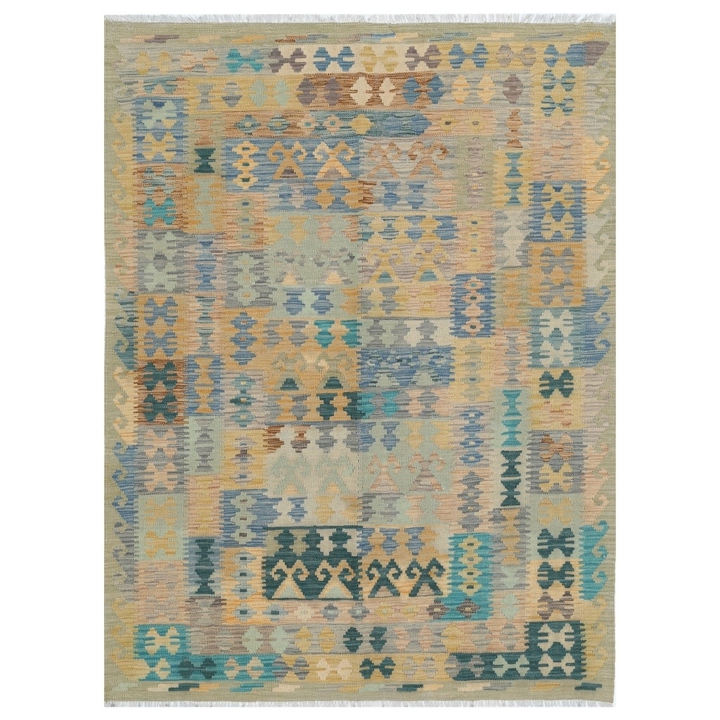 Handmade One-of-a-Kind Wool Kilim (Afghanistan) - 4'9 x 6'6