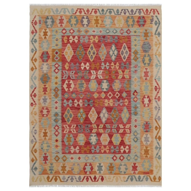 Handmade One-of-a-Kind Wool Kilim (Afghanistan) - 5'10 x 8'1