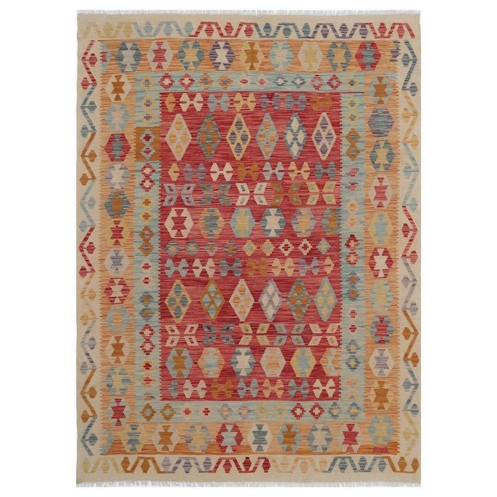 Handmade One-of-a-Kind Wool Kilim (Afghanistan) - 5'10 x 8'1