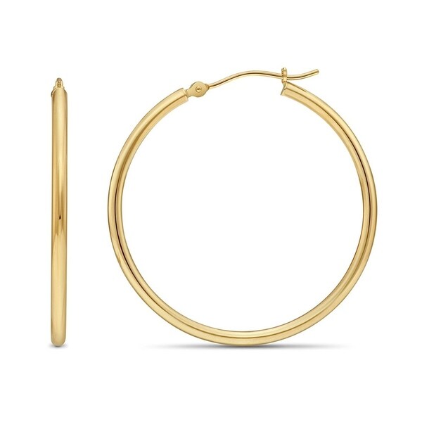 1" Diameter Eternity Gold Triangle Tube Hoop Earrings in 10K Gold