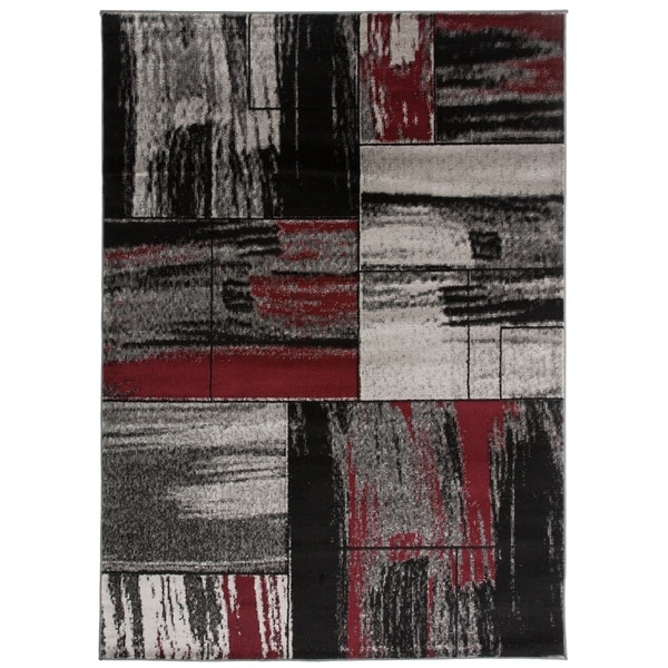 Modern Distressed Geometric Boxes Area Rug Red - 5'3" x 7'3"
