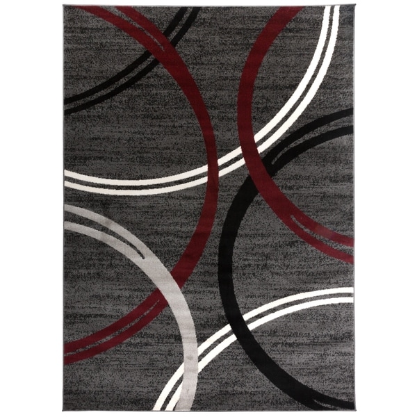 Contemporary Abstract Circles Design Area Rug Red - 5'3" x 7'3"