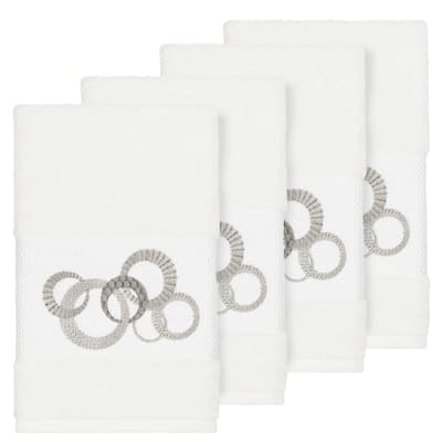 Authentic Hotel and Spa Turkish Cotton Circles Embroidered White 4-piece Hand Towel Set