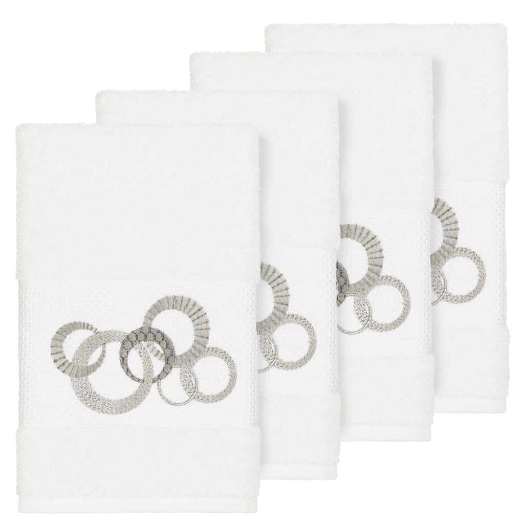 Authentic Hotel and Spa Turkish Cotton Circles Embroidered White 4-piece Hand Towel Set