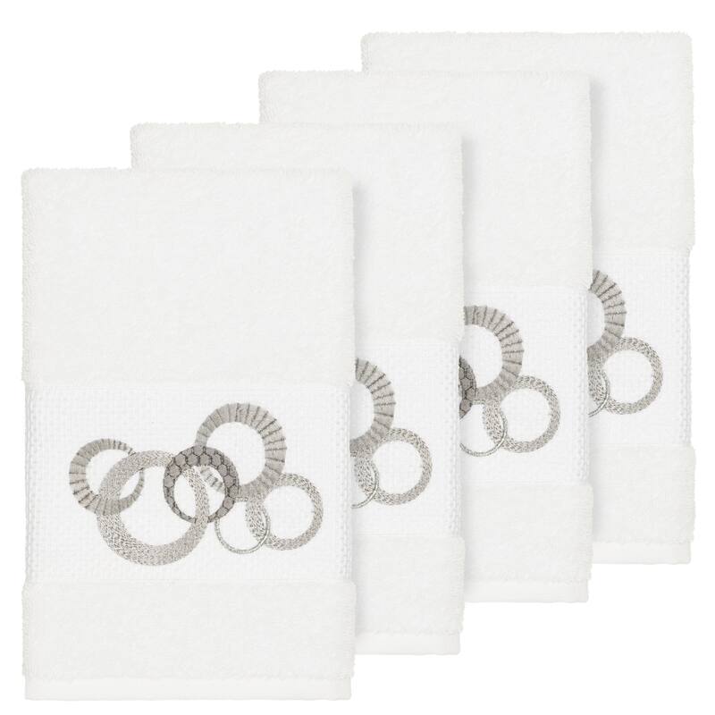 Authentic Hotel and Spa Turkish Cotton Circles Embroidered White 4-piece Hand Towel Set