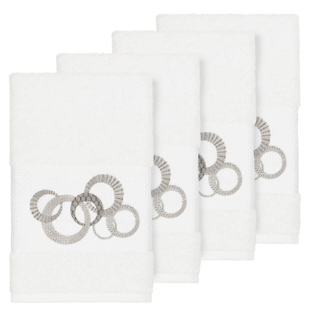 Authentic Hotel and Spa Turkish Cotton Circles Embroidered White 4-piece Hand Towel Set