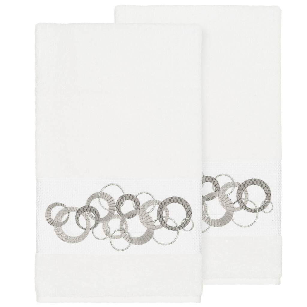Authentic Hotel and Spa Turkish Cotton Circles Embroidered White 2-piece Bath Towel Set