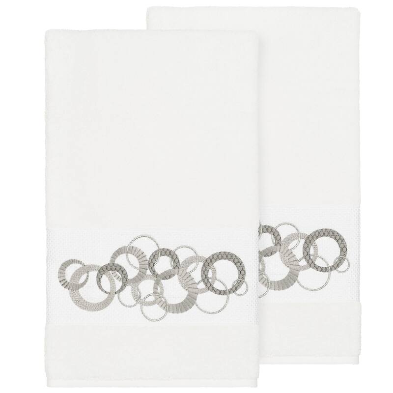 Authentic Hotel and Spa Turkish Cotton Circles Embroidered White 2-piece Bath Towel Set