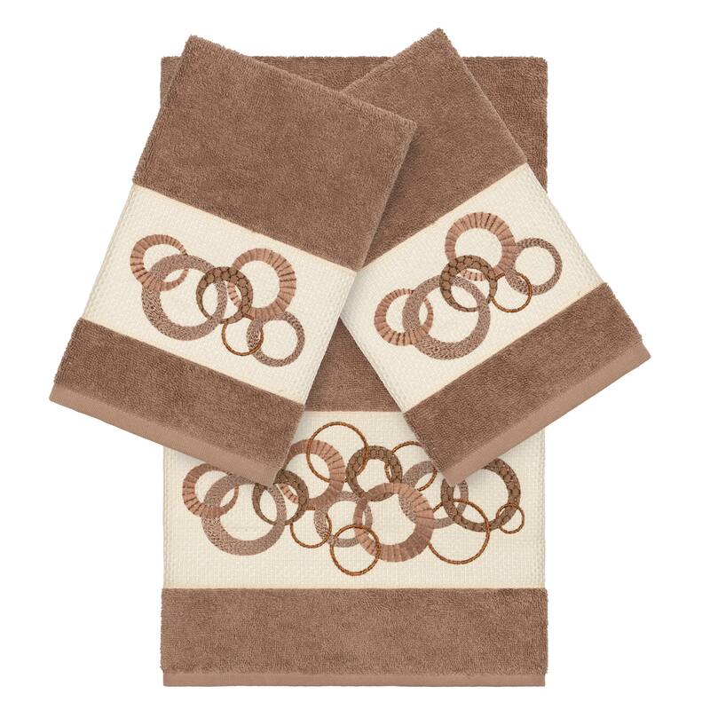 Authentic Hotel and Spa Turkish Cotton Circles Embroidered Latte Brown 3-piece Towel Set