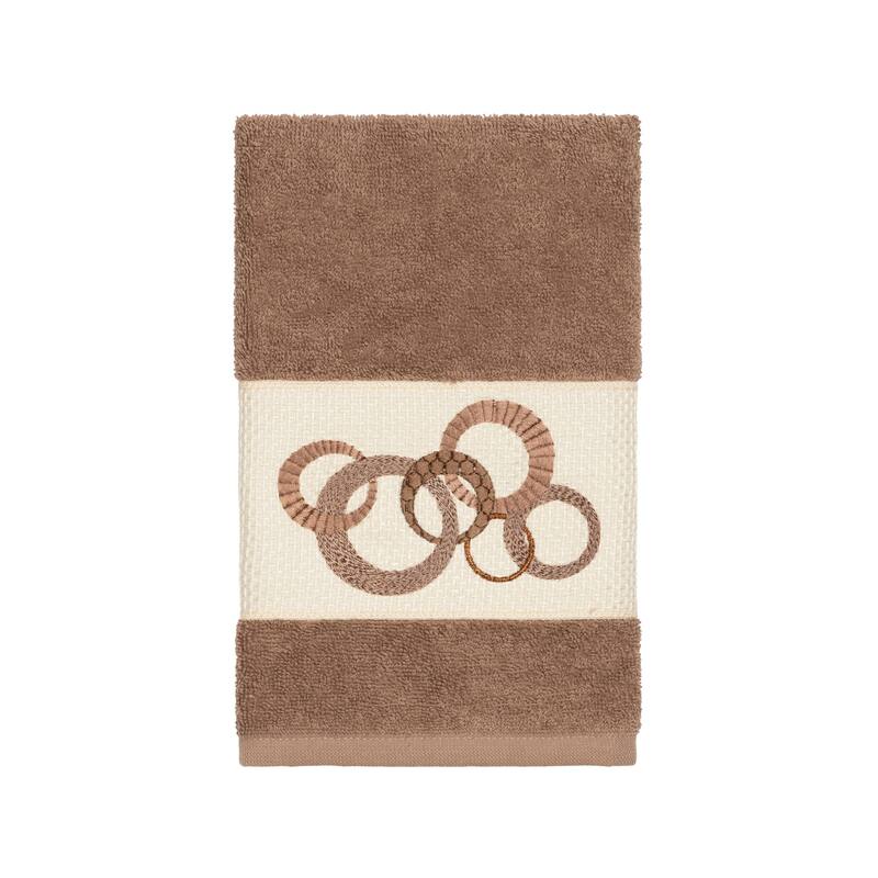 Authentic Hotel and Spa Turkish Cotton Circles Embroidered Latte Brown Hand Towel