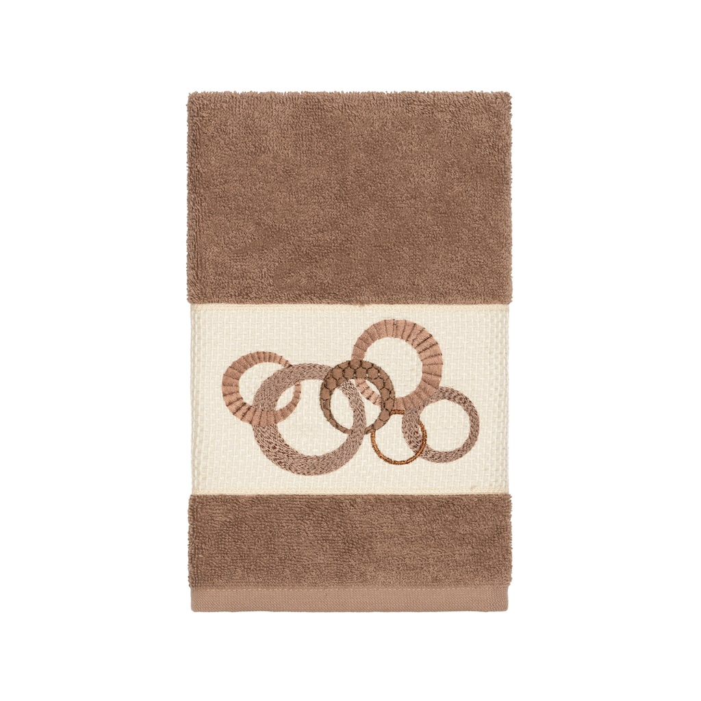Authentic Hotel and Spa Turkish Cotton Circles Embroidered Latte Brown Hand Towel