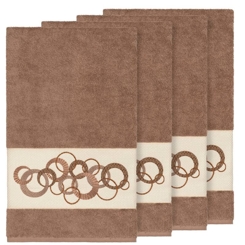 Authentic Hotel and Spa Turkish Cotton Circles Embroidered Latte Brown 4-piece Bath Towel Set