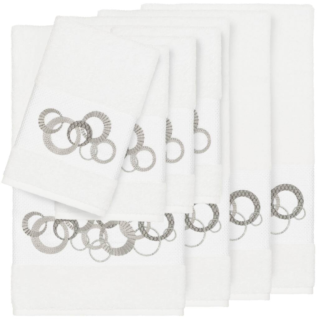 Authentic Hotel and Spa Turkish Cotton Circles Embroidered White 8-piece Towel Set