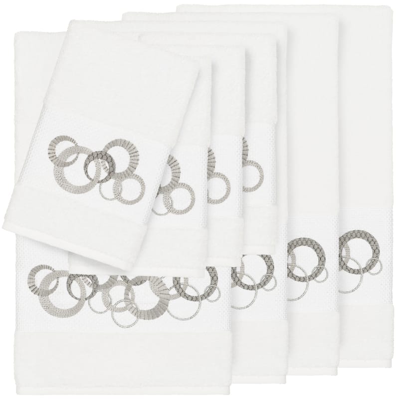 Authentic Hotel and Spa Turkish Cotton Circles Embroidered White 8-piece Towel Set