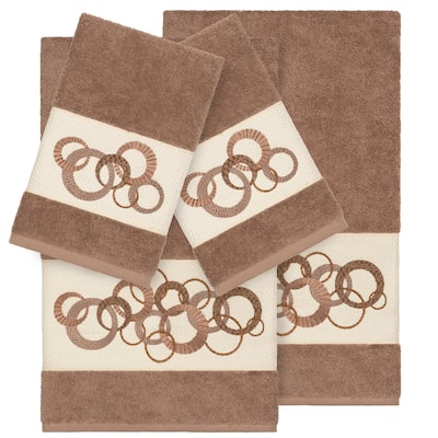 Authentic Hotel and Spa Turkish Cotton Circles Embroidered Latte Brown 4-piece Towel Set