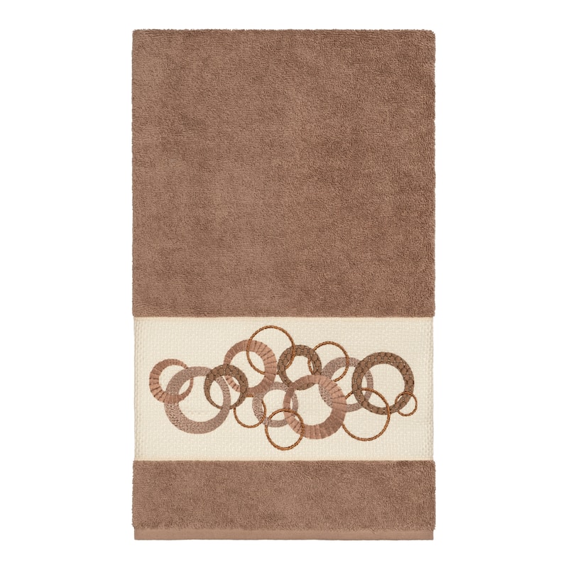 Authentic Hotel and Spa Turkish Cotton Circles Embroidered Latte Brown 4-piece Towel Set