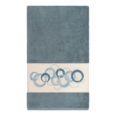 Authentic Hotel and Spa Turkish Cotton Circles Embroidered Teal Blue Bath Towel