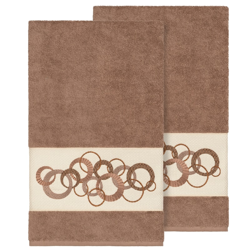 Authentic Hotel and Spa Turkish Cotton Circles Embroidered Latte Brown 2-piece Bath Towel Set