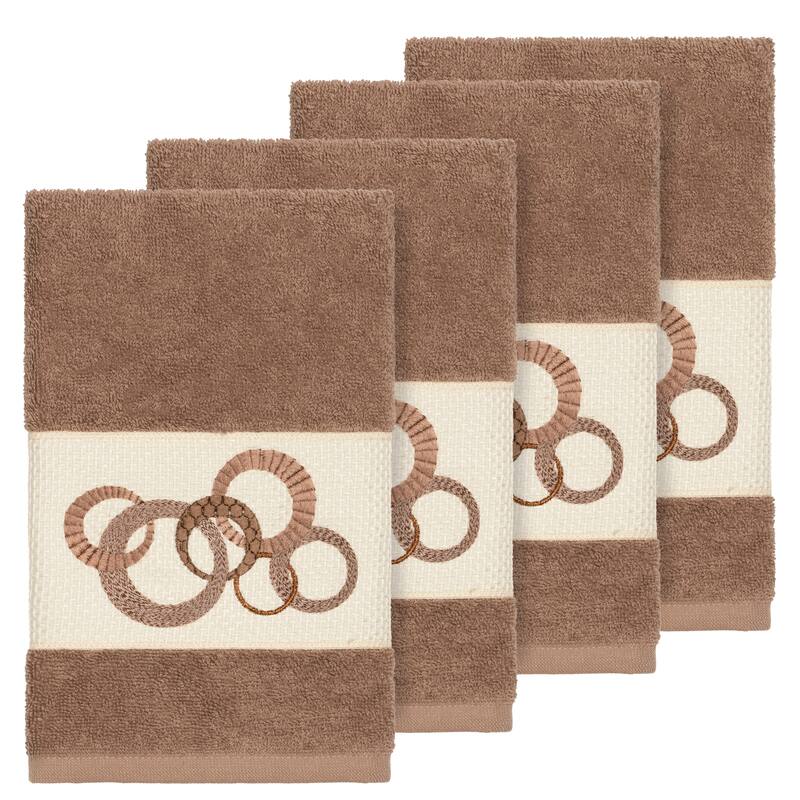 Authentic Hotel and Spa Turkish Cotton Circles Embroidered Latte Brown 4-piece Hand Towel Set