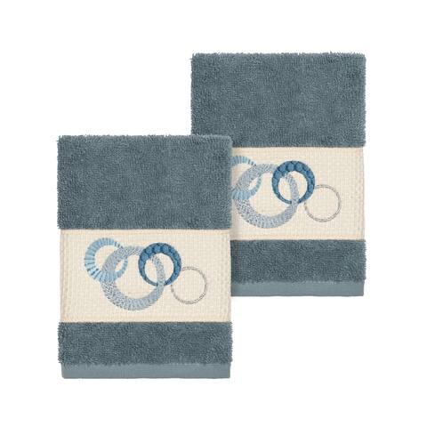 Authentic Hotel and Spa Turkish Cotton Circles Embroidered Teal Blue 2-piece Washcloth Set