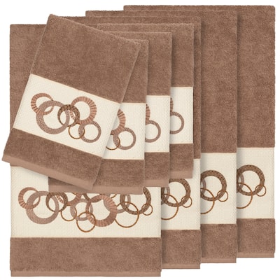 Authentic Hotel and Spa Turkish Cotton Circles Embroidered Latte Brown 8-piece Towel Set