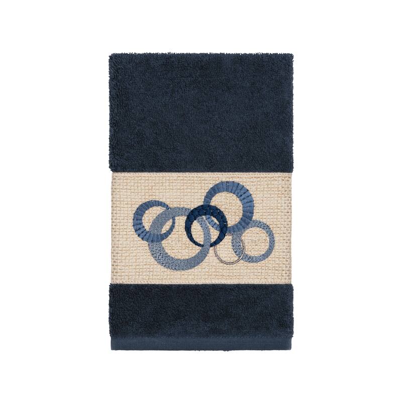 Authentic Hotel and Spa Turkish Cotton Circles Embroidered Midnight Blue Hand Towel