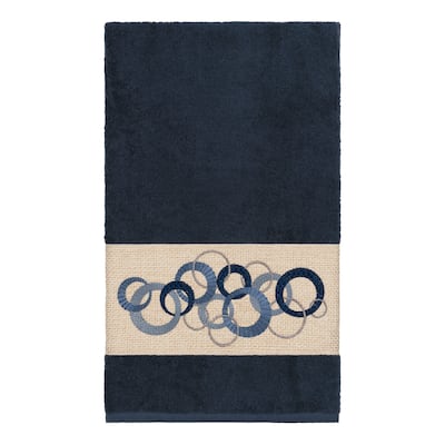 Authentic Hotel and Spa Turkish Cotton Circles Embroidered Midnight Blue Bath Towel