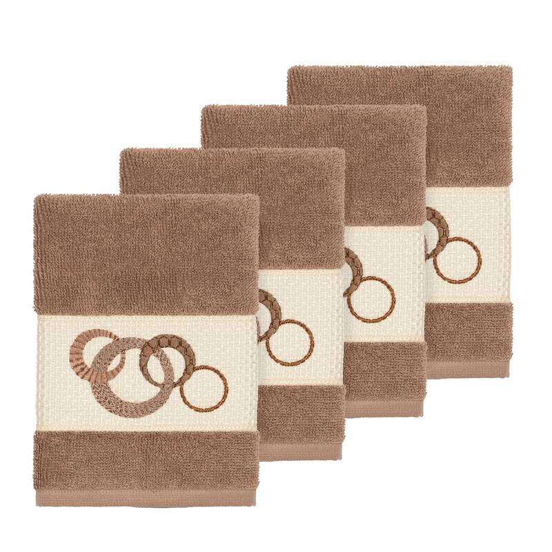 Authentic Hotel and Spa Turkish Cotton Circles Embroidered Latte Brown 4-piece Washcloth Set - Latte