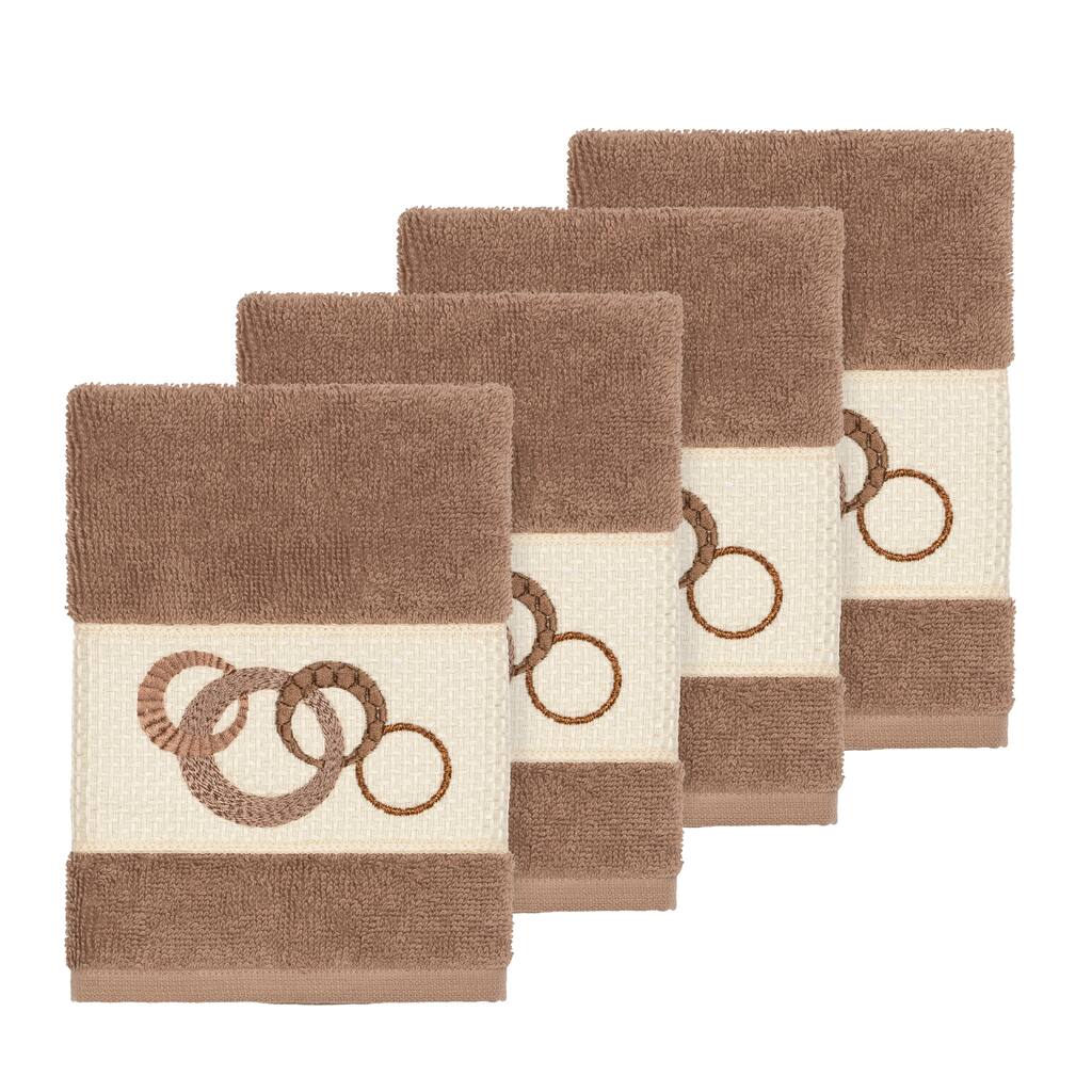 Authentic Hotel and Spa Turkish Cotton Circles Embroidered Latte Brown 4-piece Washcloth Set