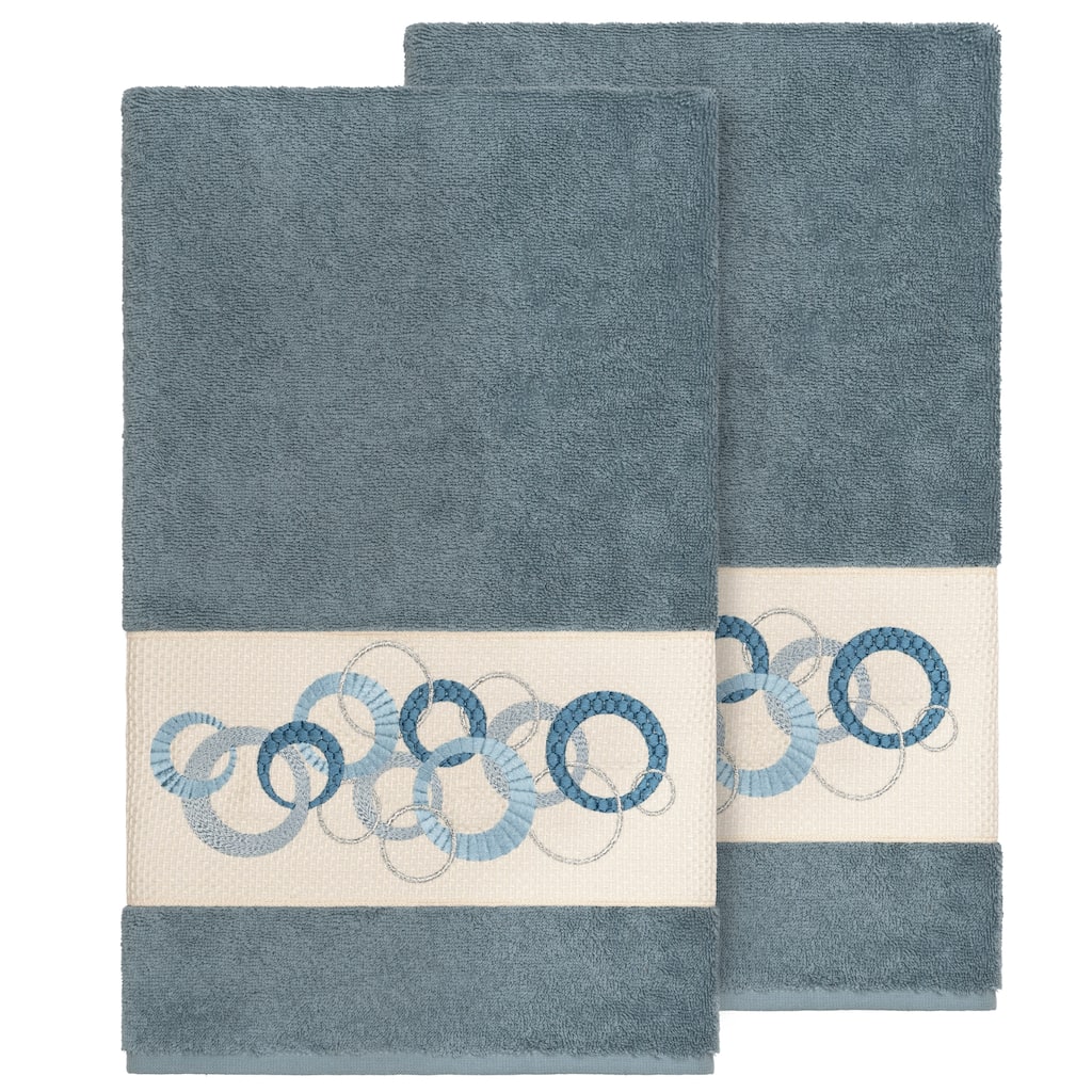 Authentic Hotel and Spa Turkish Cotton Circles Embroidered Teal Blue 2-piece Bath Towel Set