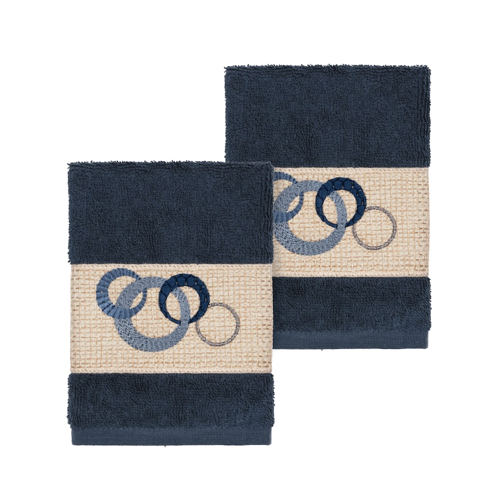 Authentic Hotel and Spa Turkish Cotton Circles Embroidered Midnight Blue 2-piece Washcloth Set