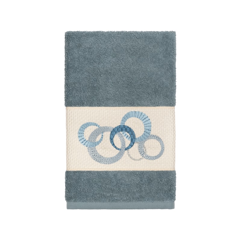 Authentic Hotel and Spa Turkish Cotton Circles Embroidered Teal Blue 8-piece Towel Set